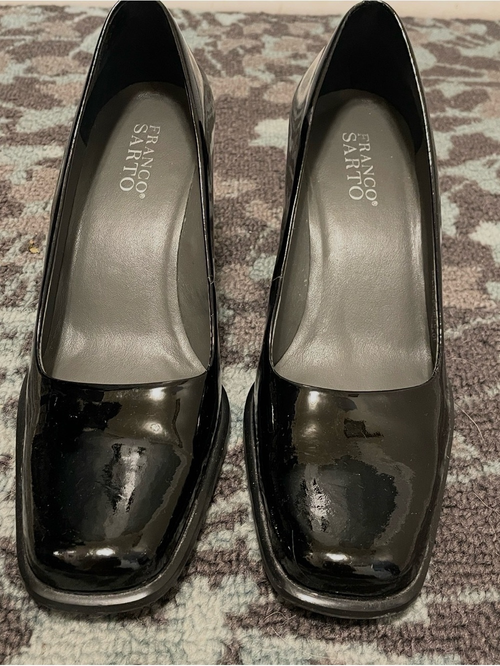 Franco Sarto Black Patent Square-Toe Pumps